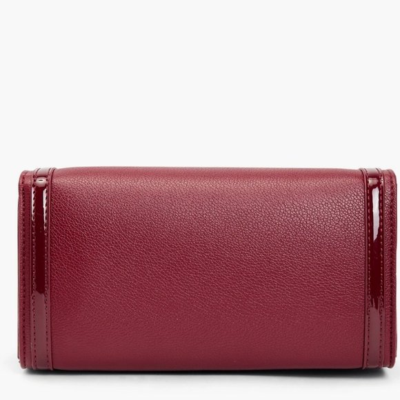 Burgundy Vegan Leather Chain Handle Satchel – Chic Structured Crossbody Purse - Picture 10 of 13